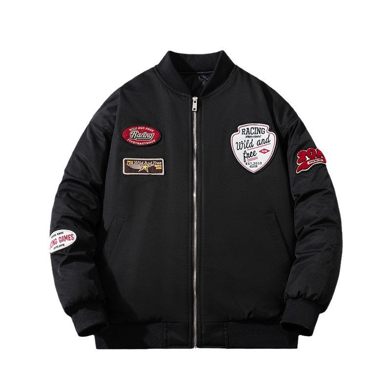 Men Vintage Jackets Vintage Towel Fleece Embroidered Jacket Padded Baseball Suit Flight Suit