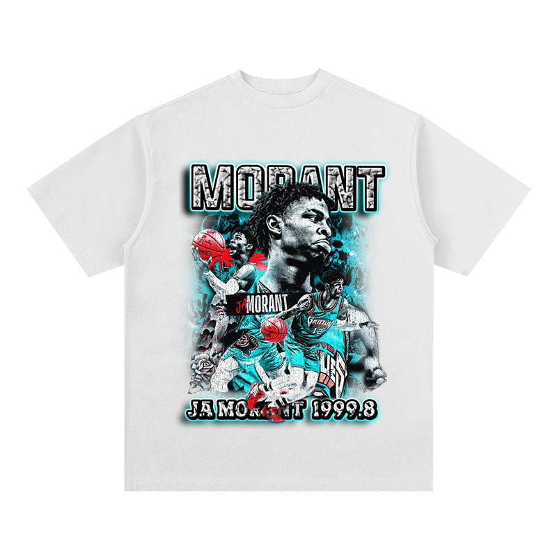 Nba T Shirt Ja Morant Street Basketball Printed Short-Sleeved Top Vintage European and American T-shirt High-quality pure cotton comfortable and trendy clothing