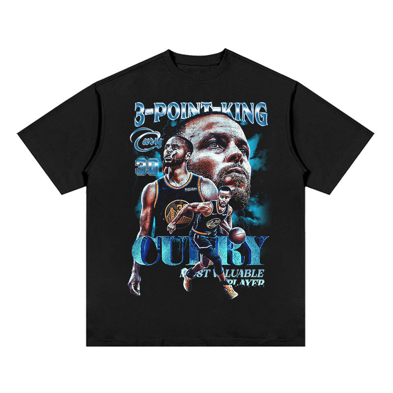 Nba T Shirt Curry Printed Short-Sleeved T-shirt Loose Heavy Small Neckline High-quality pure cotton comfortable and trendy clothing