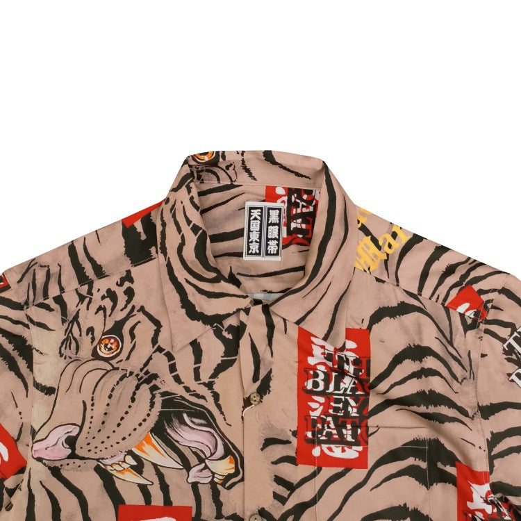 GUILTYPARTIES TIGER Long sleeved shirt Eye strap attention tiger totem skull Hawaiian long sleeved shirt