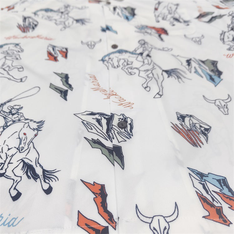 GUILTYPARTIES TIGER Shirts Western denim lasso casual rayon Hawaiian lapel short-sleeved shirt