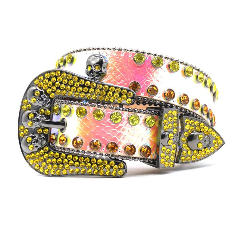 Hip-hop punk rhinestone belt skull rhinestone