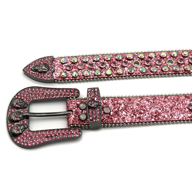 Hip-hop punk rhinestone belt skull full of diamonds