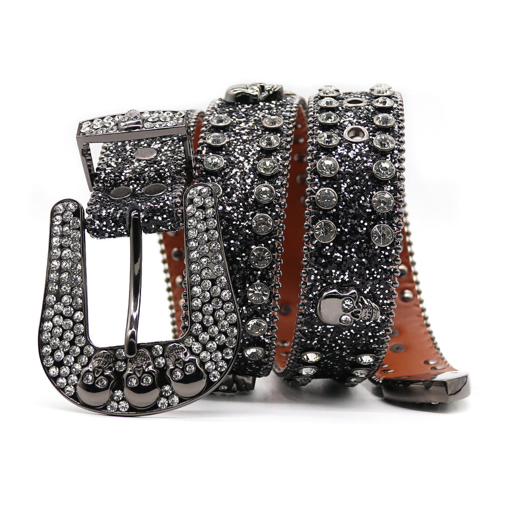 Hip-hop punk rhinestone belt skull