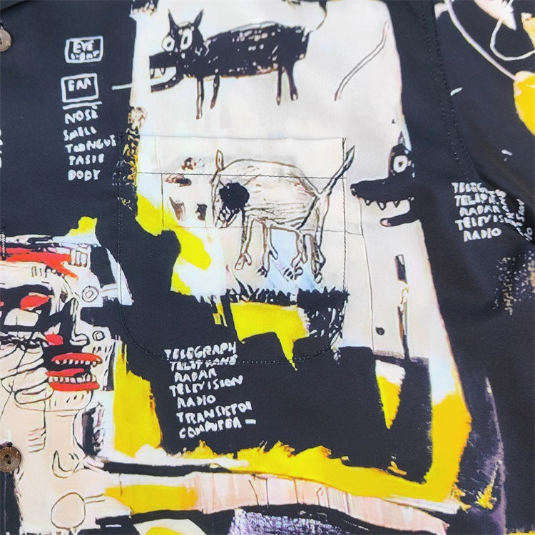 GUILTYPARTIES TIGER Shirts 24ss BASQUIAT, Graffiti Hawaiian Short Sleeve Shirt