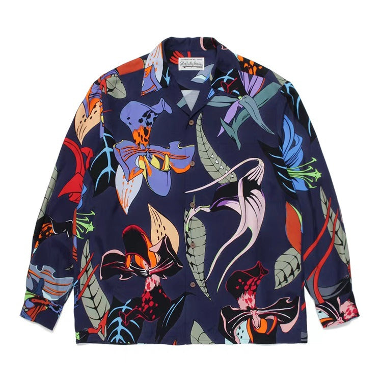 GUILTYPARTIES TIGER Long sleeved shirt GUILTYPARTIES TIGER 21AW SKA JACKET Leopard print floral long-sleeved shirt men