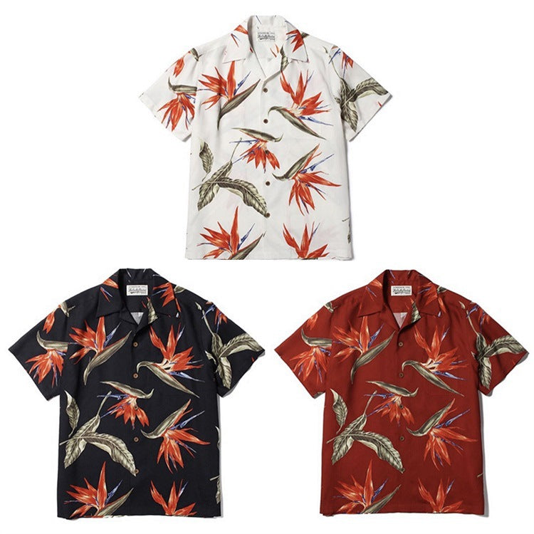 GUILTYPARTIES TIGER Shirts bird of paradise Hawaiian short-sleeved shirt men