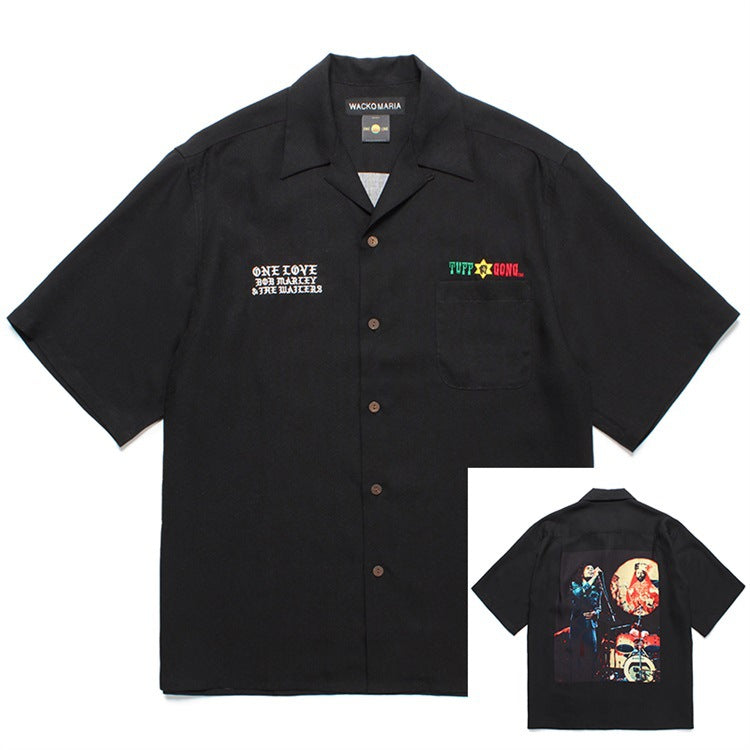 GUILTYPARTIES TIGER Shirts 24AW BOB MARLEY, Embroidered Hawaiian Short Sleeve Shirt Men