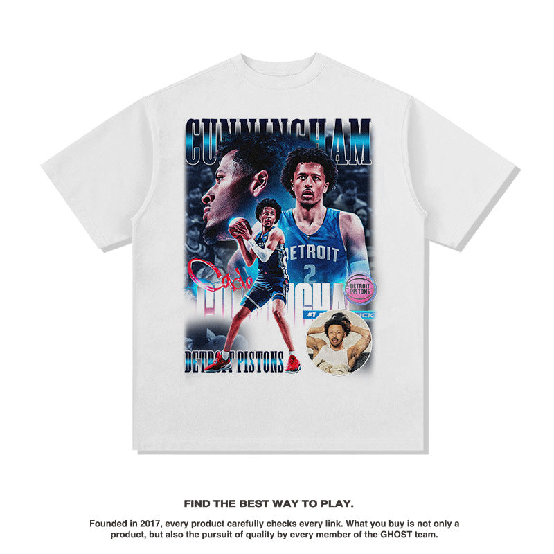 Nba T Shirt Retro Street Cotton Short-Sleeved T-shirt Heavy Men's and Women's Printed High-quality pure cotton comfortable and trendy clothing