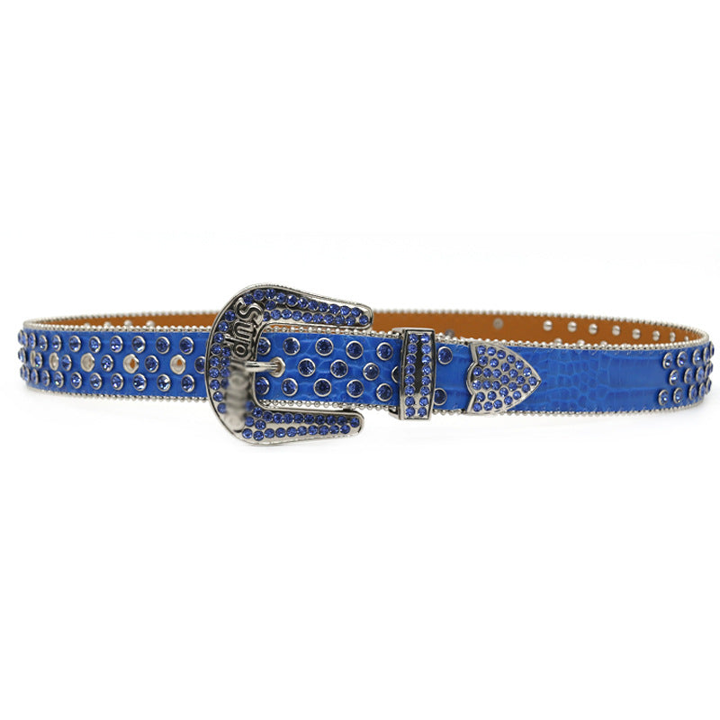 Hip-hop punk rhinestone belt inlaid with diamonds and letters supreme