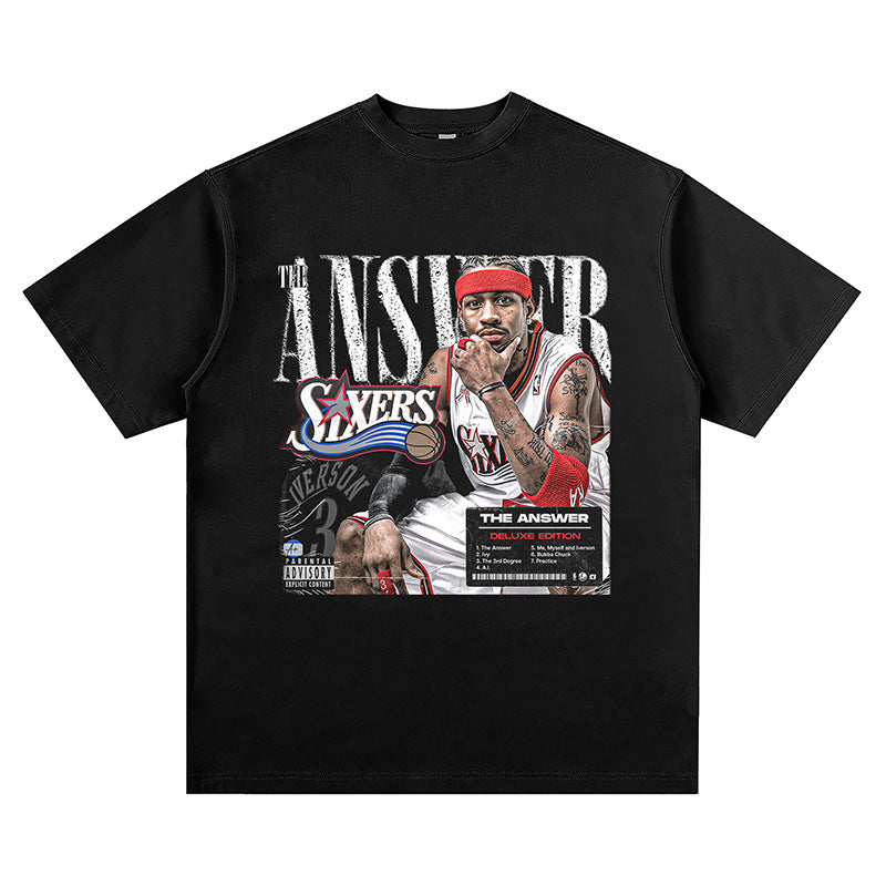 Nba T Shirt Allen Iverson Basketball Character Printed Short Sleeve T-shirt High-quality pure cotton comfortable and trendy clothing