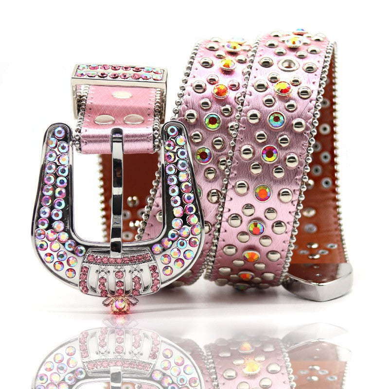 Hip-hop punk rhinestone belt crown pattern