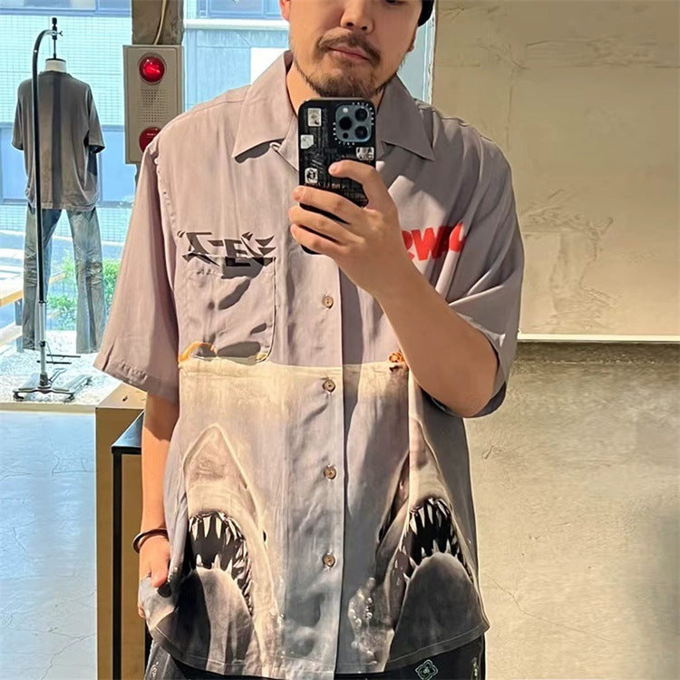 GUILTYPARTIES TIGER Shirts Great White Shark Hawaiian Short Sleeve Shirt Trendy Shirt Men