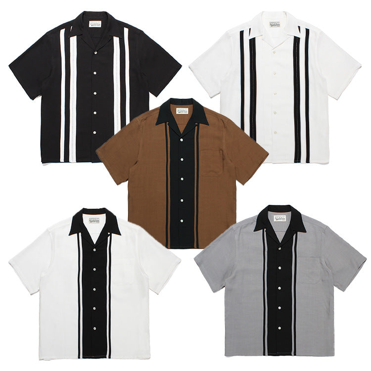 GUILTYPARTIES TIGER Shirts 23SS TWOTONE SHIRT Striped color-matching Hawaiian short-sleeved shirt