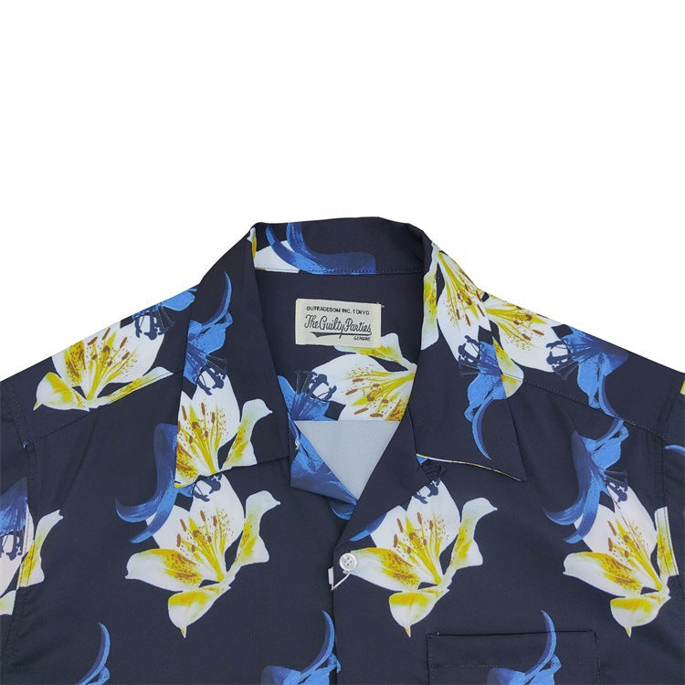 GUILTYPARTIES TIGER Shirts Limited Lily, Bird of Paradise Rayon Hawaiian Short Sleeve Shirt Men