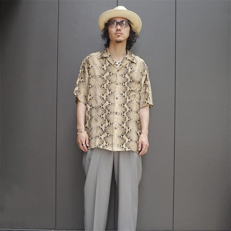 GUILTYPARTIES TIGER Shirts PYTHON OPEN COLLAR SHIRT Snake Rayon Short Sleeve Shirt