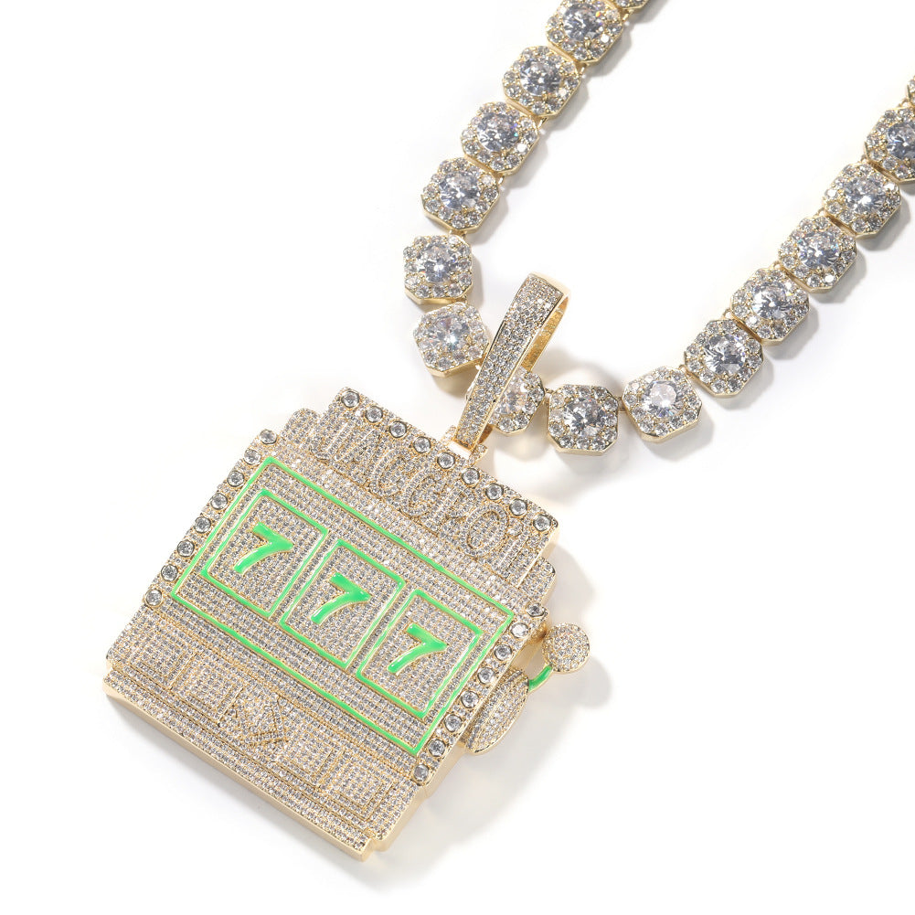 Jewelry Slot Machine Hip Hop Necklace Trendy Man Full Diamond Pendant Spectrum