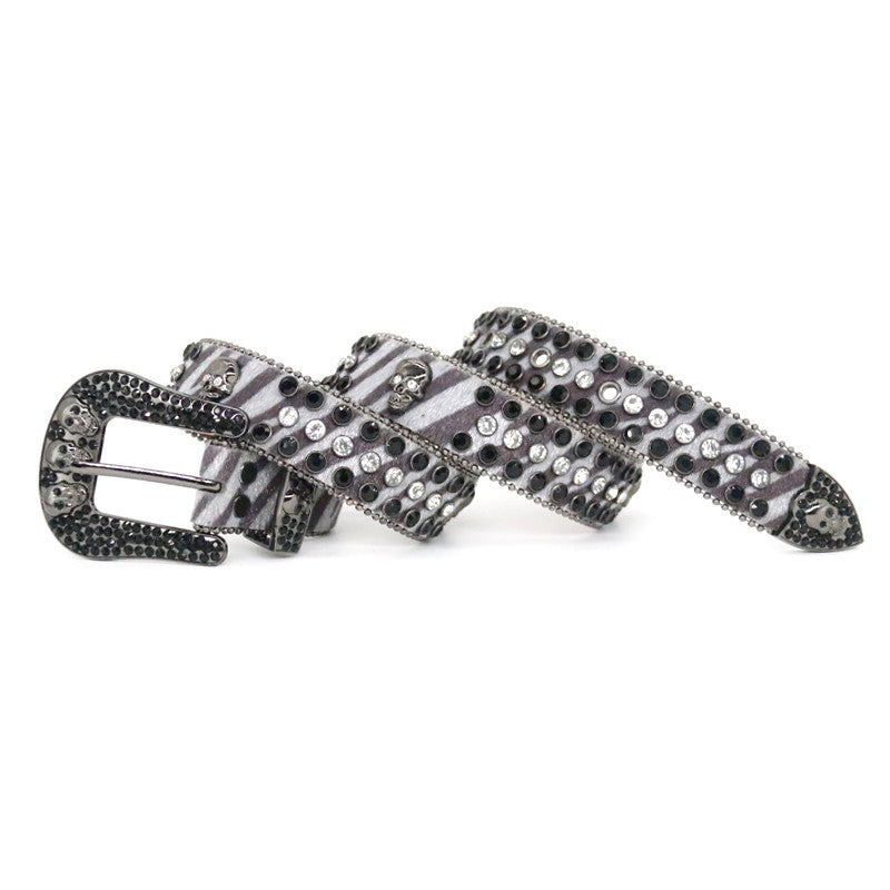 Hip-hop punk rhinestone belt skull pu leopard print punk style