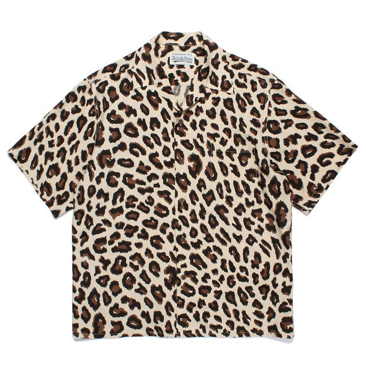 GUILTYPARTIES TIGER Shirts 23SS LEOPARD OPEN Leopard print Hawaiian short-sleeved shirt men