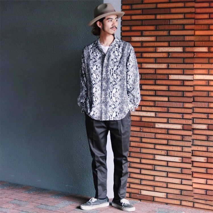 GUILTYPARTIES TIGER Long sleeved shirt Snake Hawaiian print long-sleeved shirt for men and women