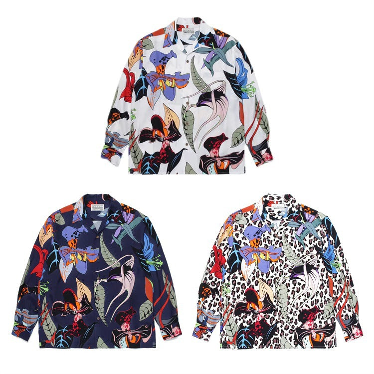 GUILTYPARTIES TIGER Long sleeved shirt GUILTYPARTIES TIGER 21AW SKA JACKET Leopard print floral long-sleeved shirt men