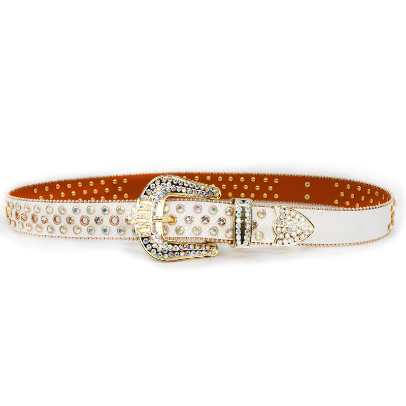 Hip-hop punk rhinestone belt gold crown rhinestone wide belt