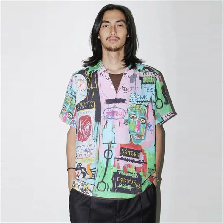 GUILTYPARTIES TIGER Shirts Basquiat graffiti Hawaiian short-sleeved flower shirt for men and women