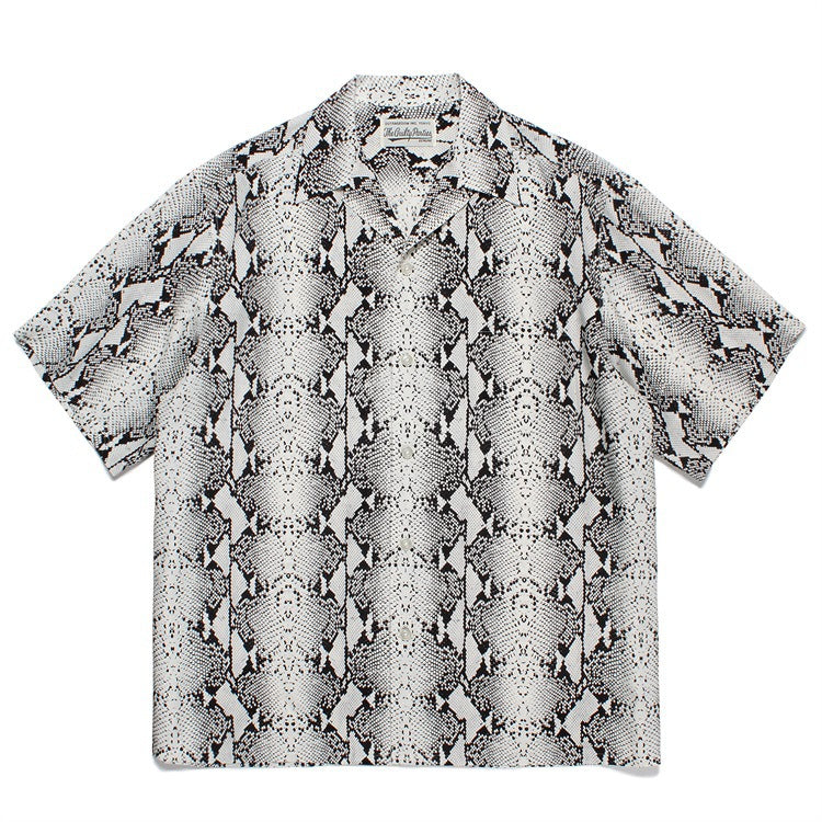 GUILTYPARTIES TIGER Shirts PYTHON OPEN COLLAR SHIRT Snake print short-sleeved shirt men