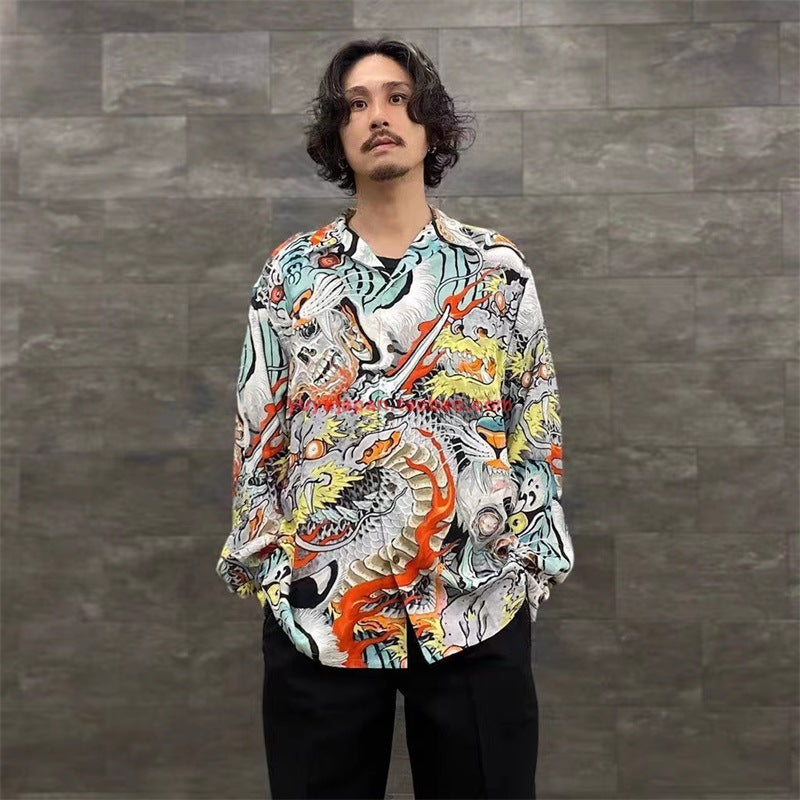 GUILTYPARTIES TIGER Long sleeved shirt Eye strap attention tiger totem skull Hawaiian long sleeved shirt