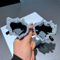 Trendy punk glasses asymmetrical full diamond y2k