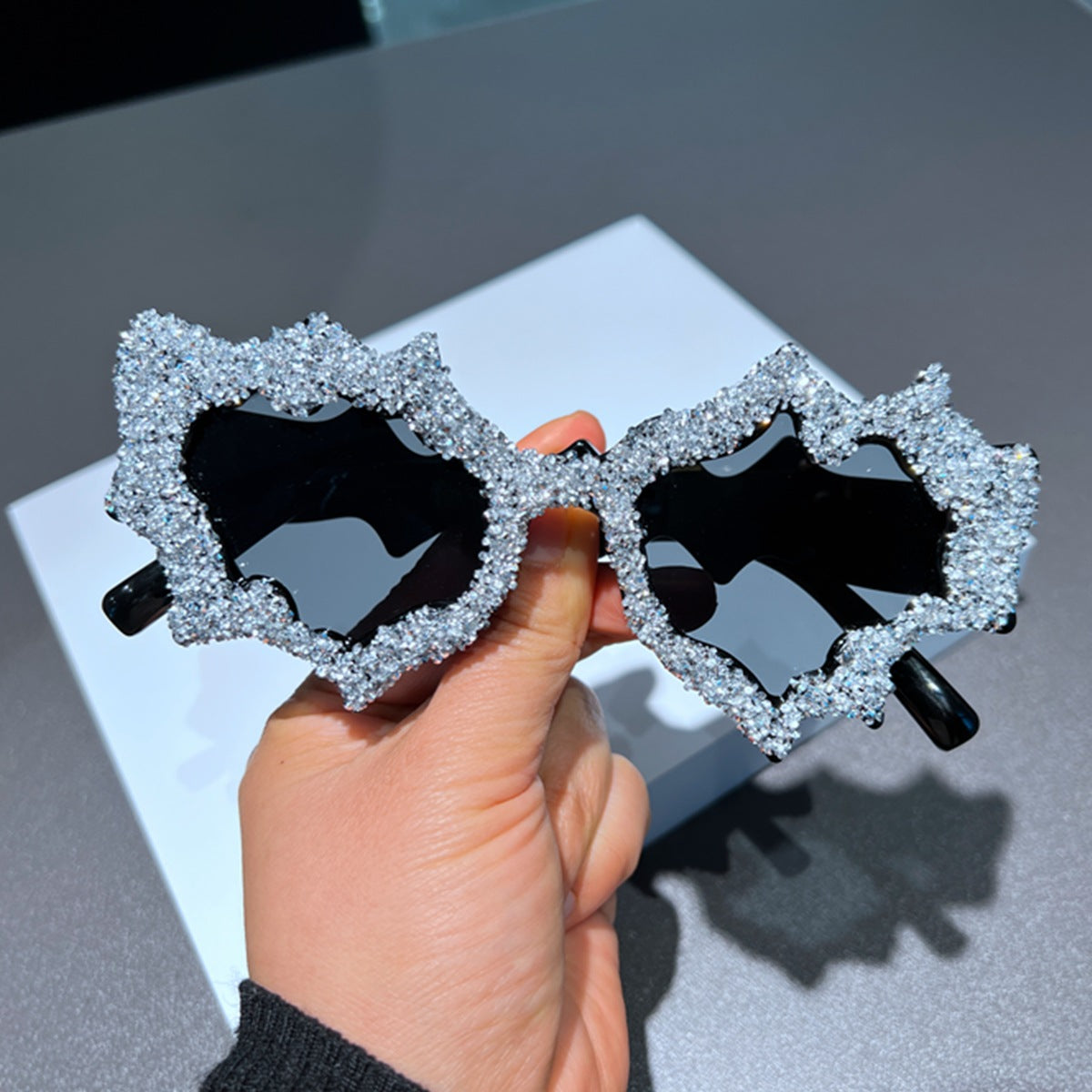Trendy punk glasses asymmetrical full diamond y2k