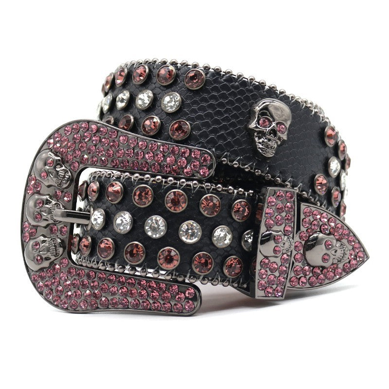 Hip-hop punk rhinestone belt skull y2k punk style