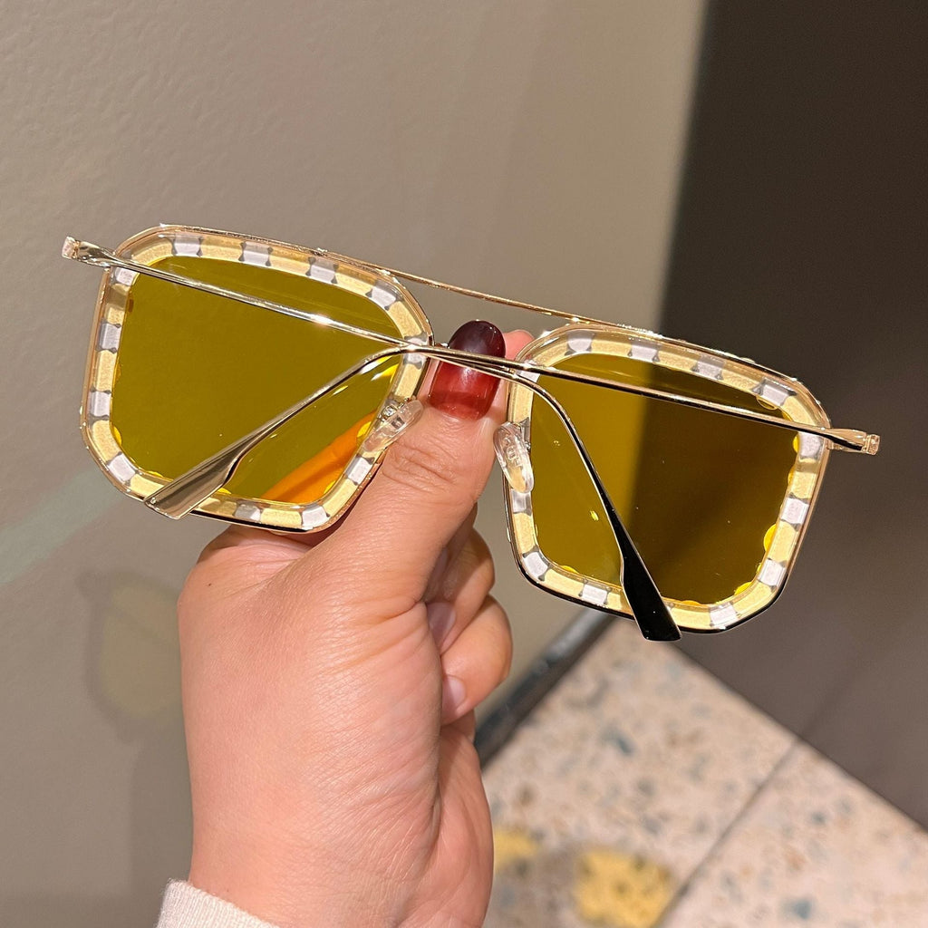 Trendy punk glasses double beam diamond