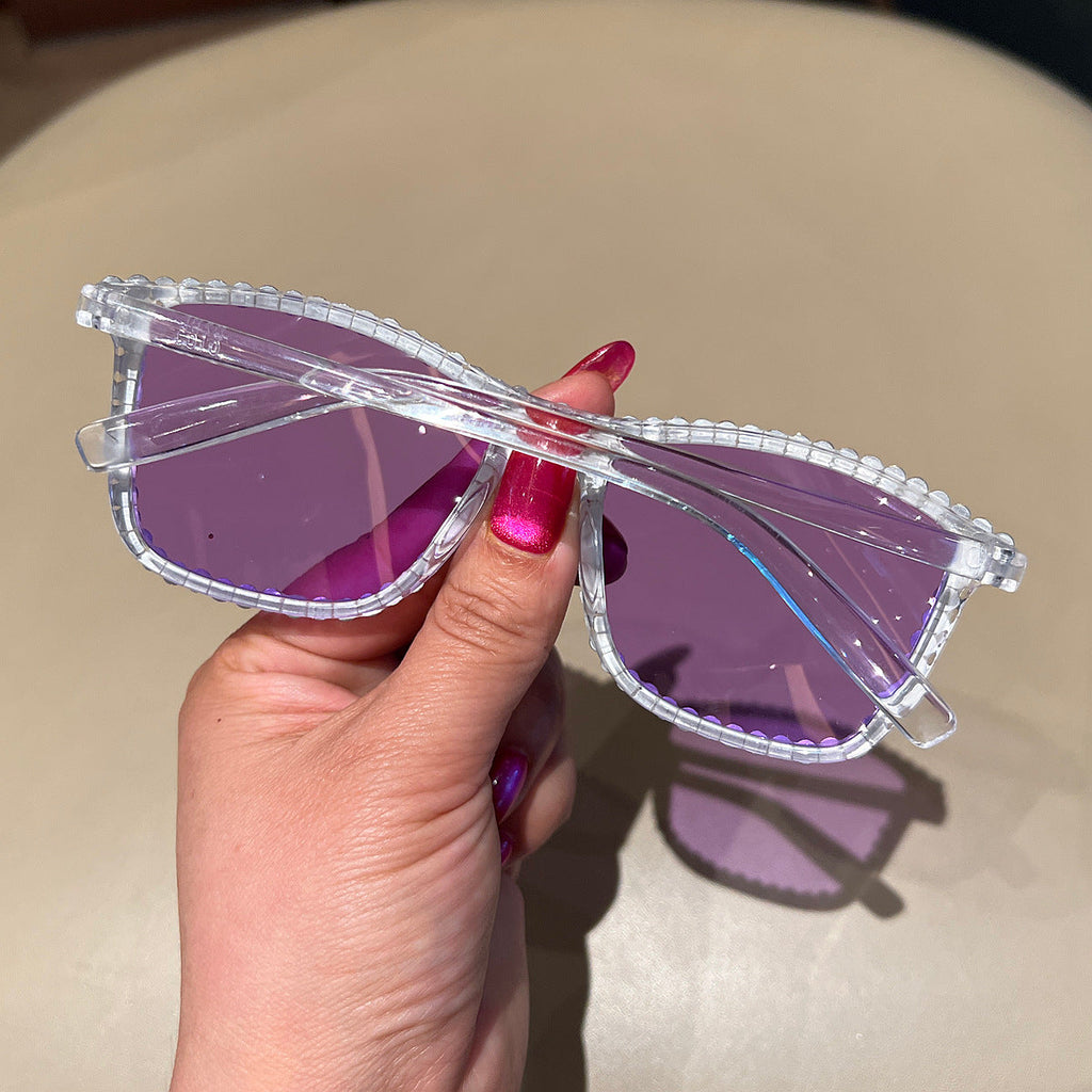 Trendy punk glasses square frame sparkling diamond