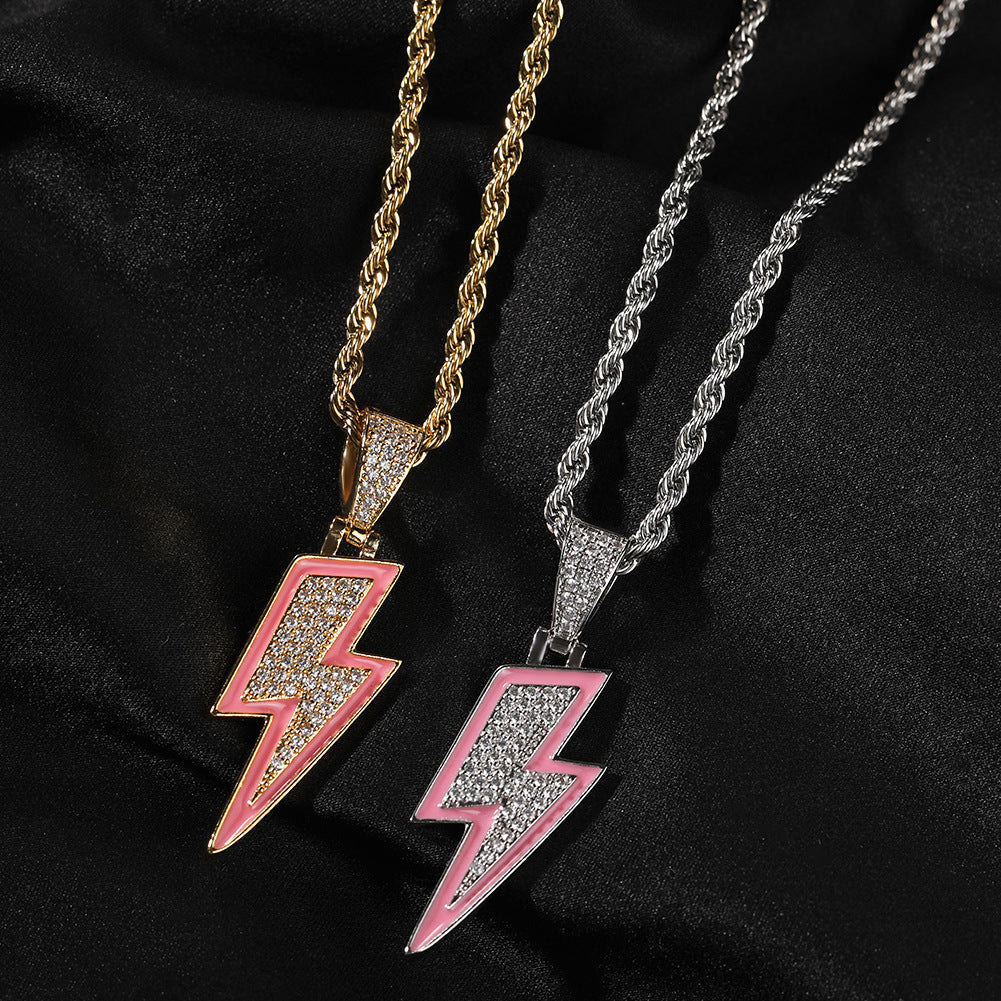 Jewelry Luminous Lightning Necklace Simple ins Wind Drip Oil Inlaid Zirconium Night light lightning Jesus Pieces