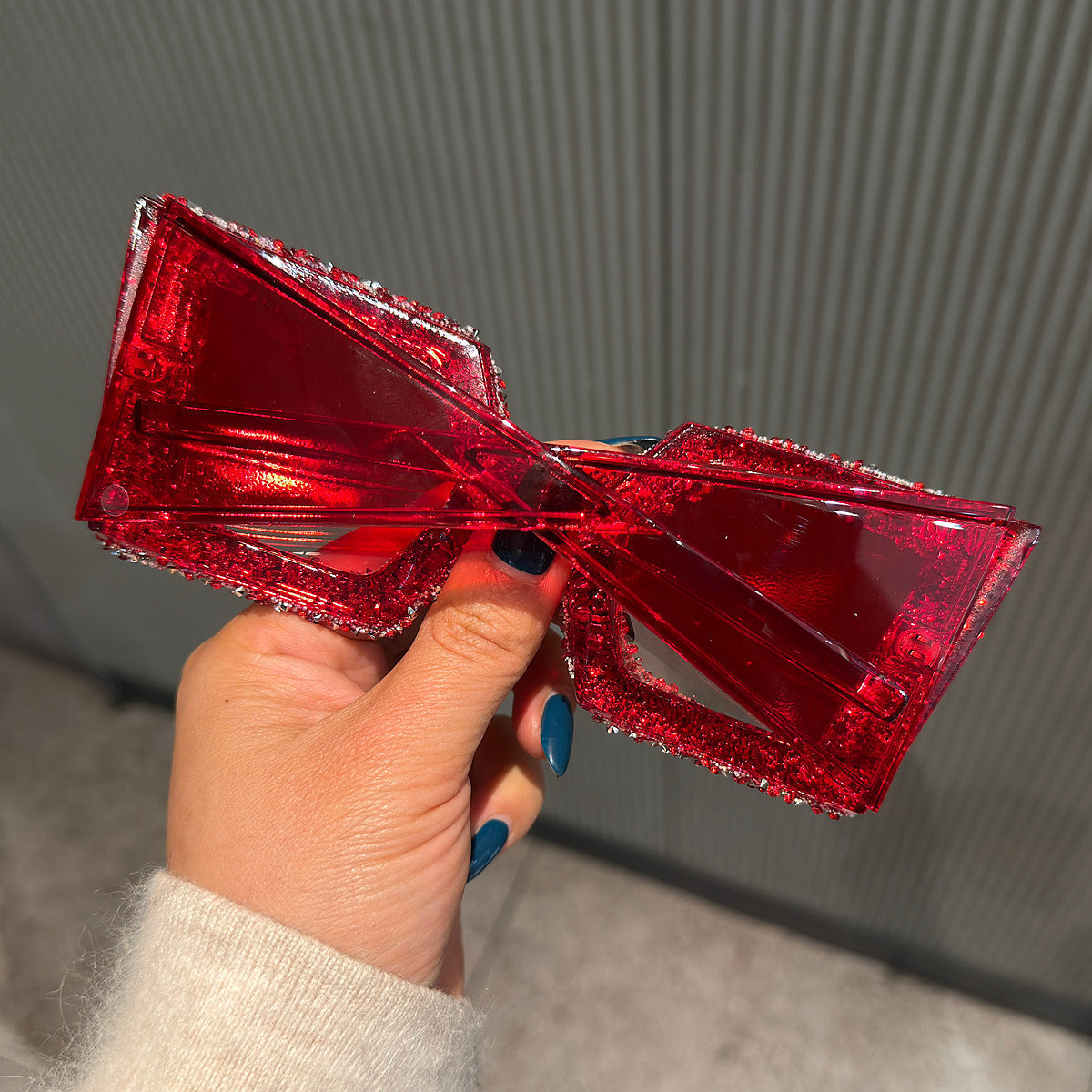 Trendy punk glasses full diamond wide legs