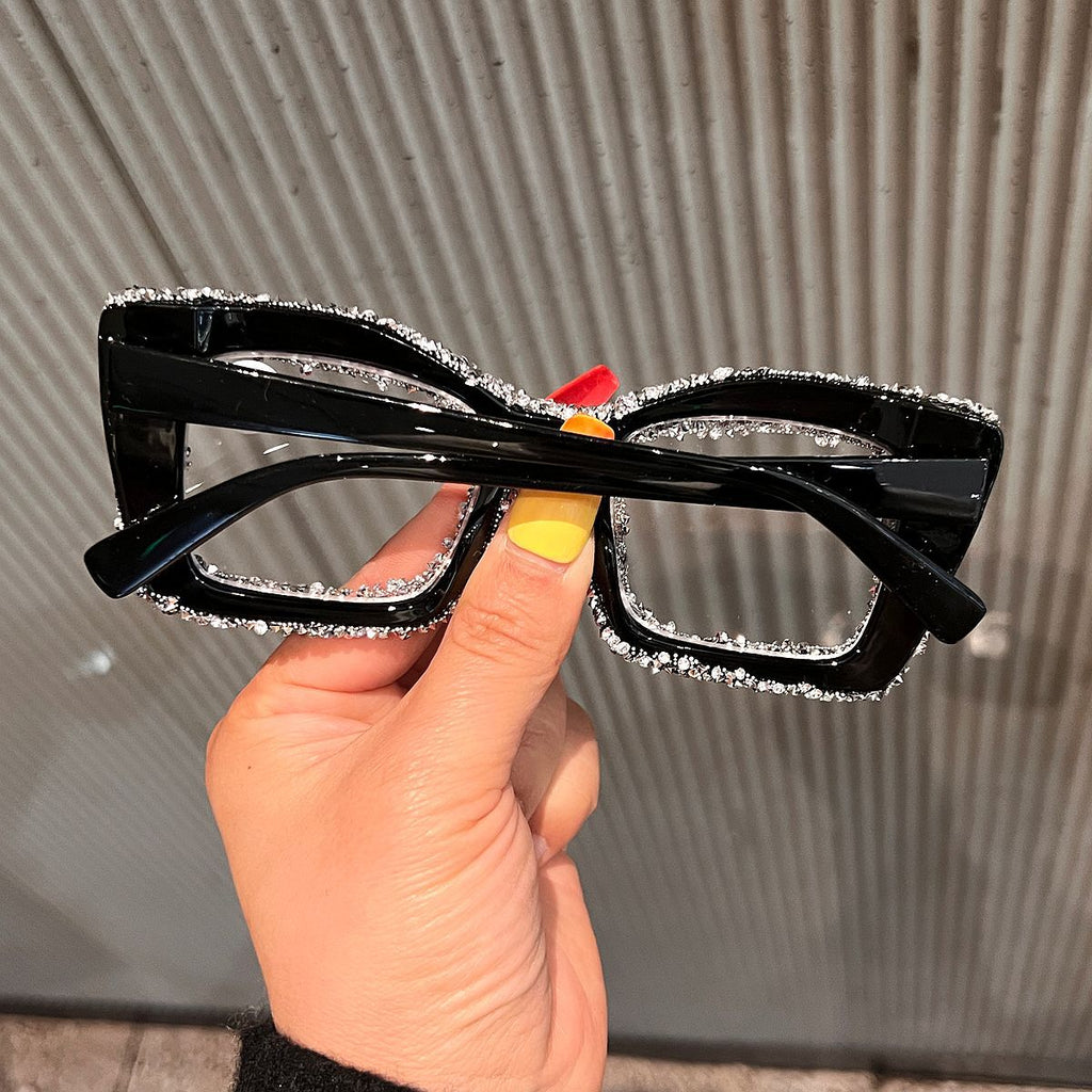 Trendy punk glasses full diamond anti-blue light