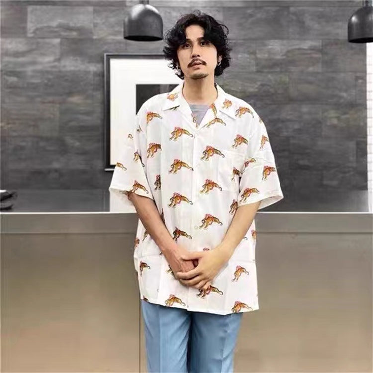 GUILTYPARTIES TIGER Shirts 22ss TIM LEHI Flame Tiger, Hawaiian Short Sleeve Shirt