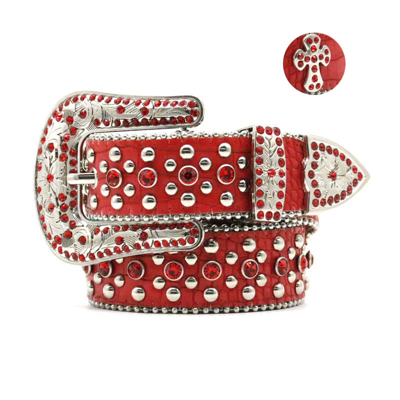 Hip-hop punk rhinestone belt alloy cross