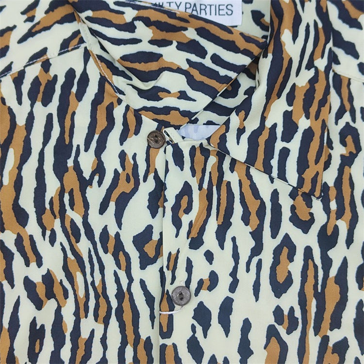 GUILTYPARTIES TIGER Long sleeved shirt 24AW new striped, leopard print Hawaiian rayon long-sleeved shirt men