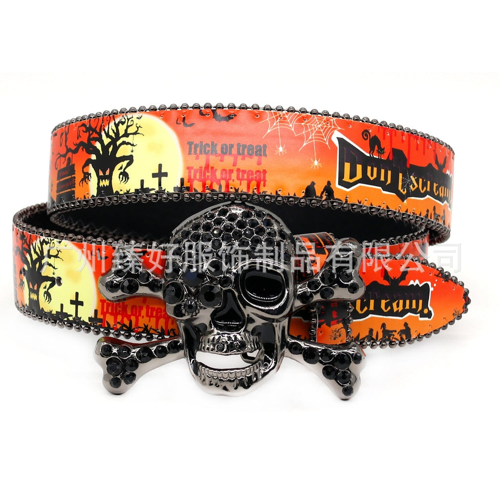 Hip-hop punk rhinestone belt halloween skull accessories