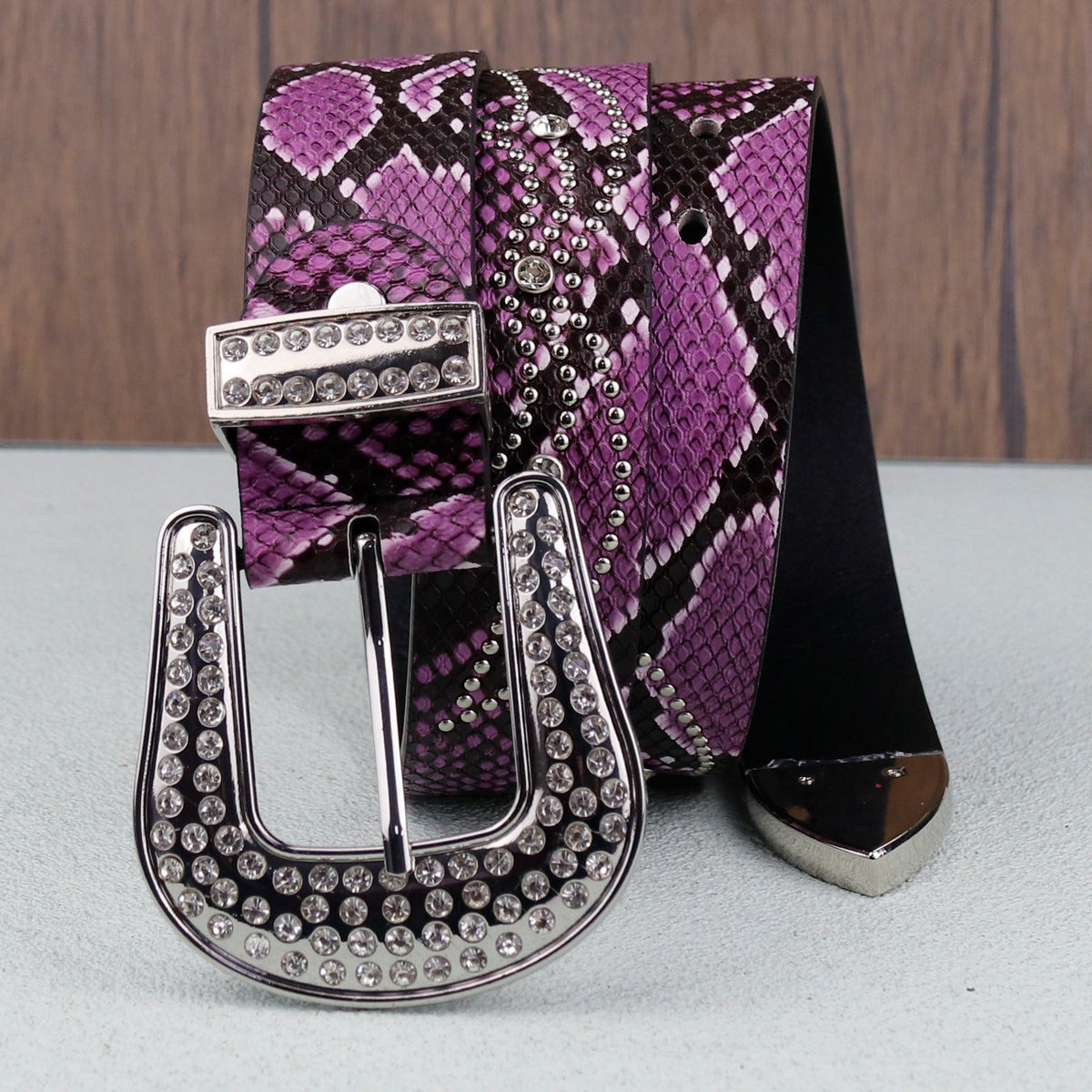 Hip-hop punk rhinestone belt python pattern
