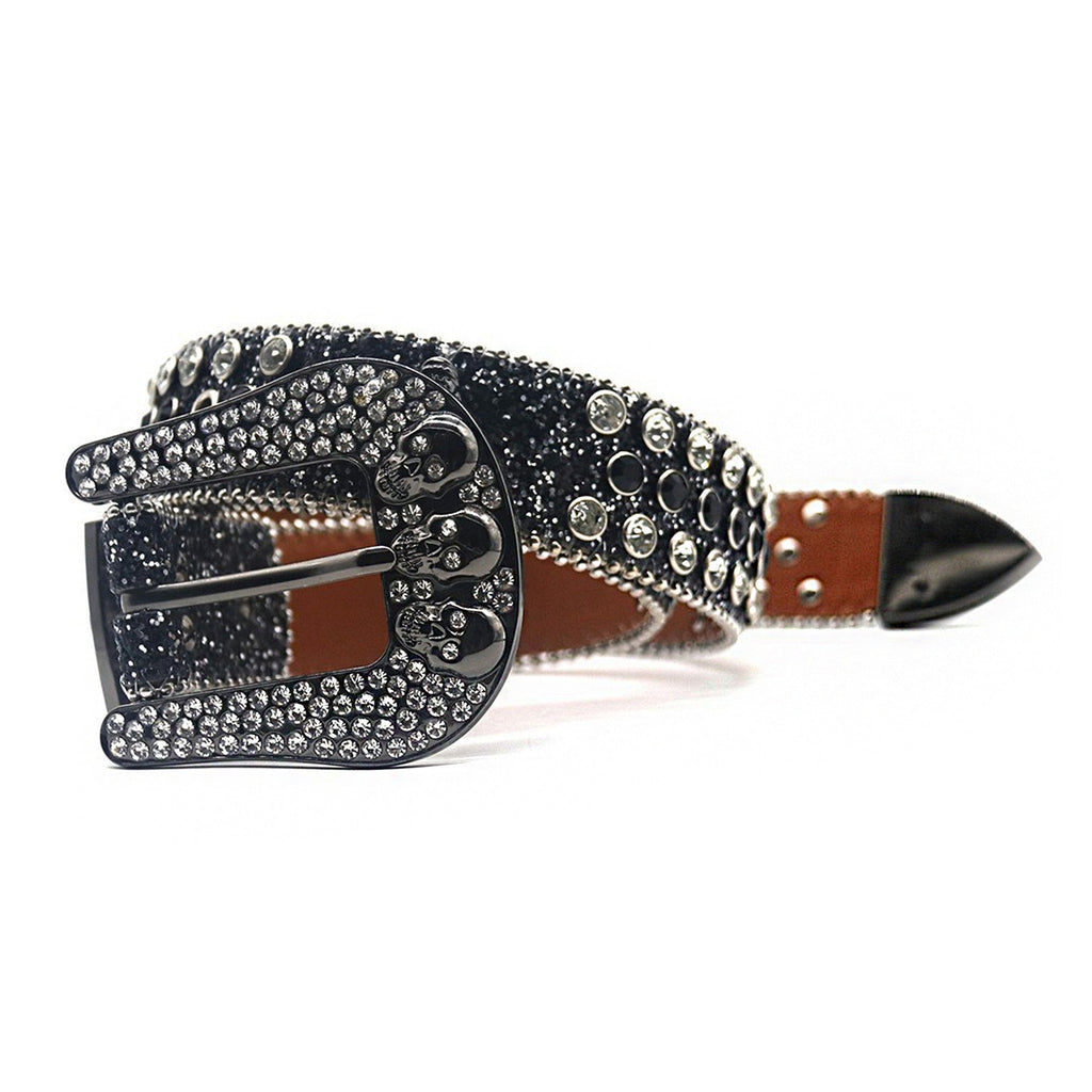 Hip-hop punk rhinestone belt men's flash silver inlaid pin buckle