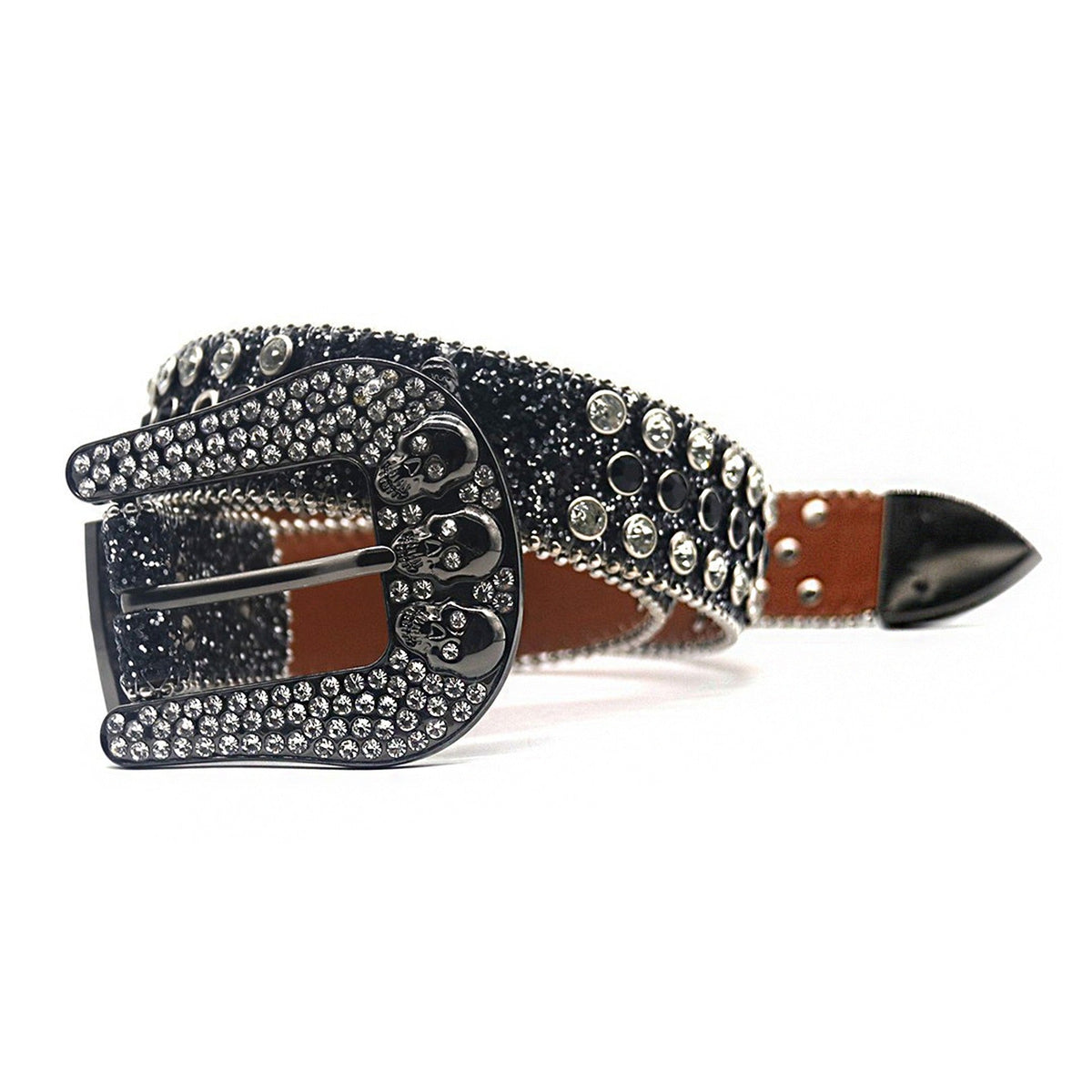 Hip-hop punk rhinestone belt men's flash silver inlaid pin buckle
