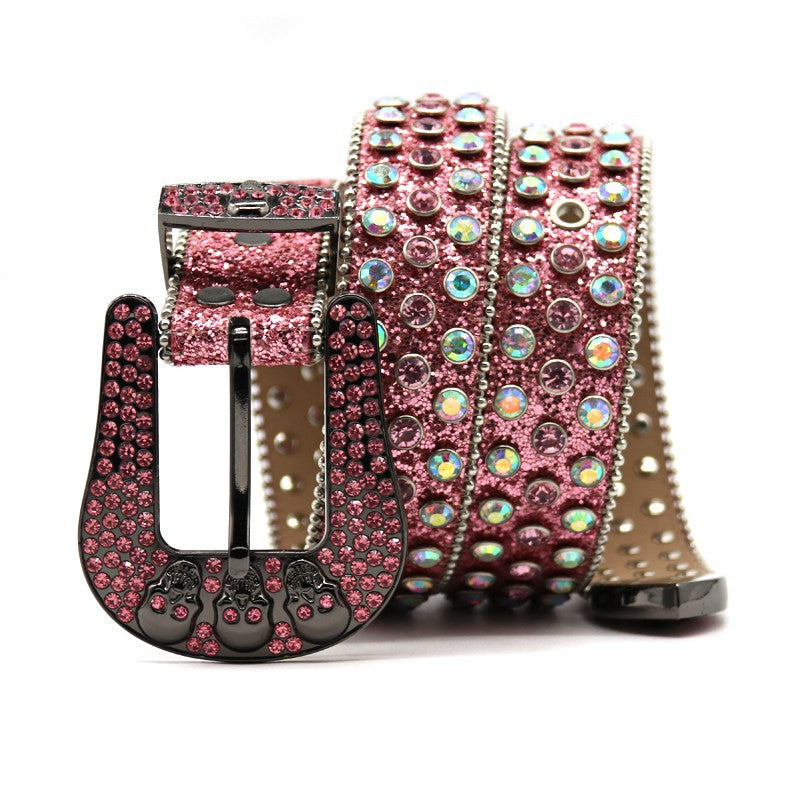 Hip-hop punk rhinestone belt skull full of diamonds
