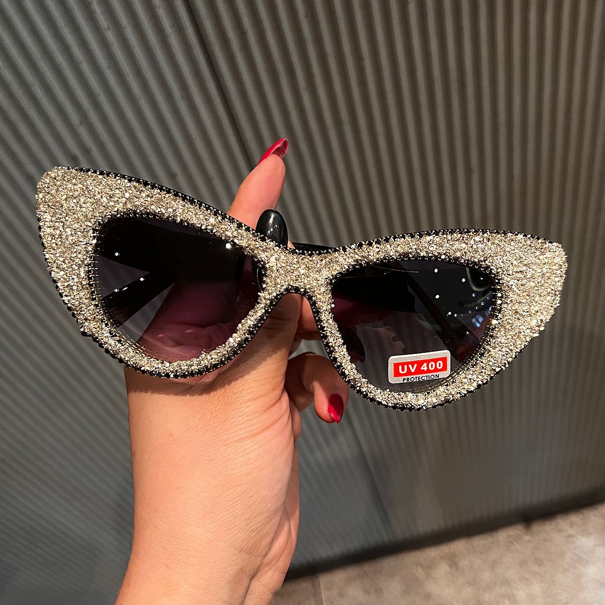 Trendy punk glasses big cat eye bling diamond