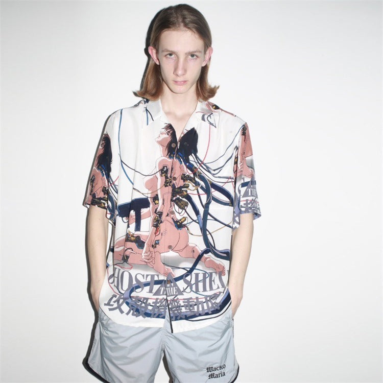 GUILTYPARTIES TIGER Shirts 23SS Ghost in the Shell print Hawaiian short-sleeved shirt men