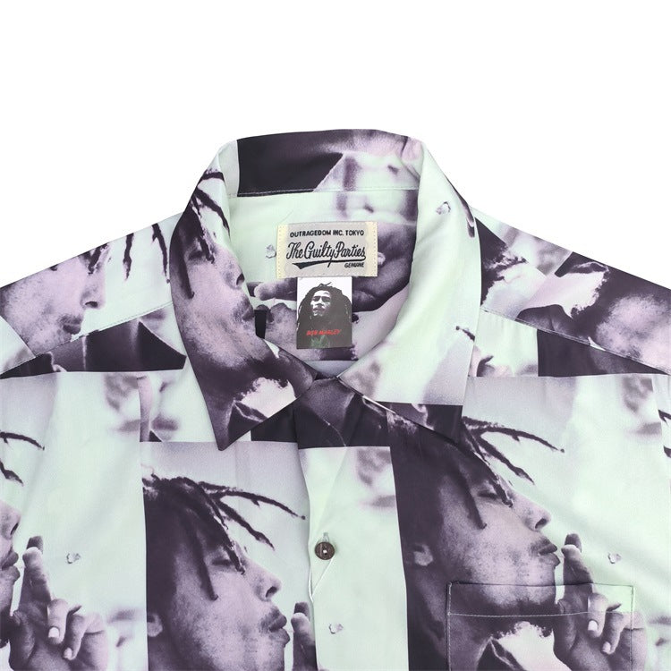 GUILTYPARTIES TIGER Shirts 22ss Joint Bob Marley Hawaiian Casual Print Short Sleeve Shirt Men