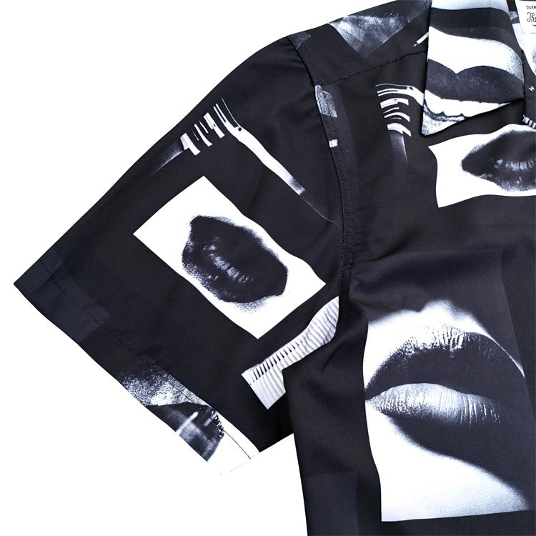 GUILTYPARTIES TIGER Shirts Moriyama Avenue, Coconut Tree, Lips Joint Hawaiian Short Sleeve Shirt Men