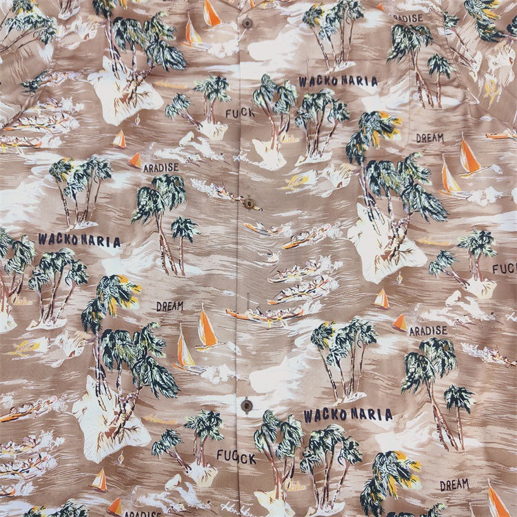 GUILTYPARTIES TIGER Shirts 24ss Coconut Island Style, Cuban Collar Casual Hawaiian Short Sleeve Shirt Men